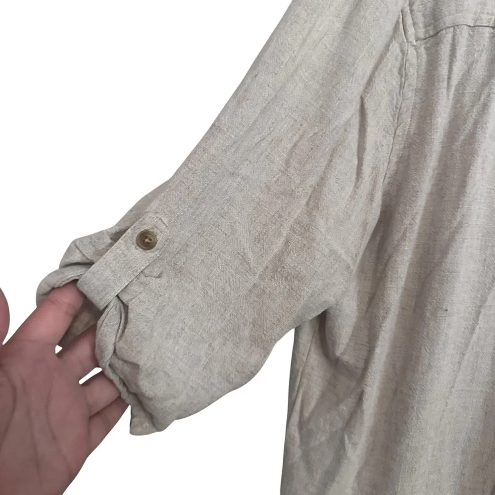 Marissa Olivia Cream Linen Rayon Blend Deep Vneck 3/4 Sleeve Knee Length Dress L - Picture 6 of 8